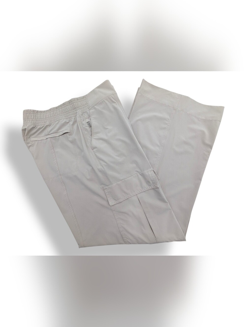 Athleta "Chelsea" Sz 8 Taupe/Stone Super Soft Fabric Flowy Wide Leg Zip Pockets - Picture 3 of 16